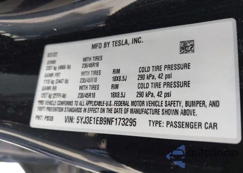2022 Tesla Model 3 Long Range Dual Motor All-Wheel Drive from USA, damaged, VIN 5YJ3E1EB9NF173295